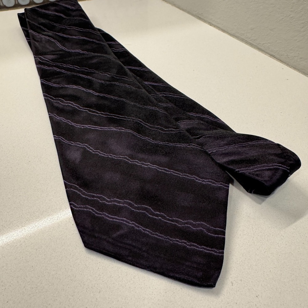 Vintage Claiborne Tie Purple Diagonal Stripe Pattern Silk Italy Old Money Grunge